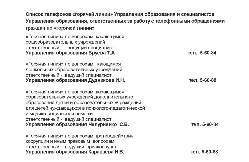 список телефонов горячей линии 1